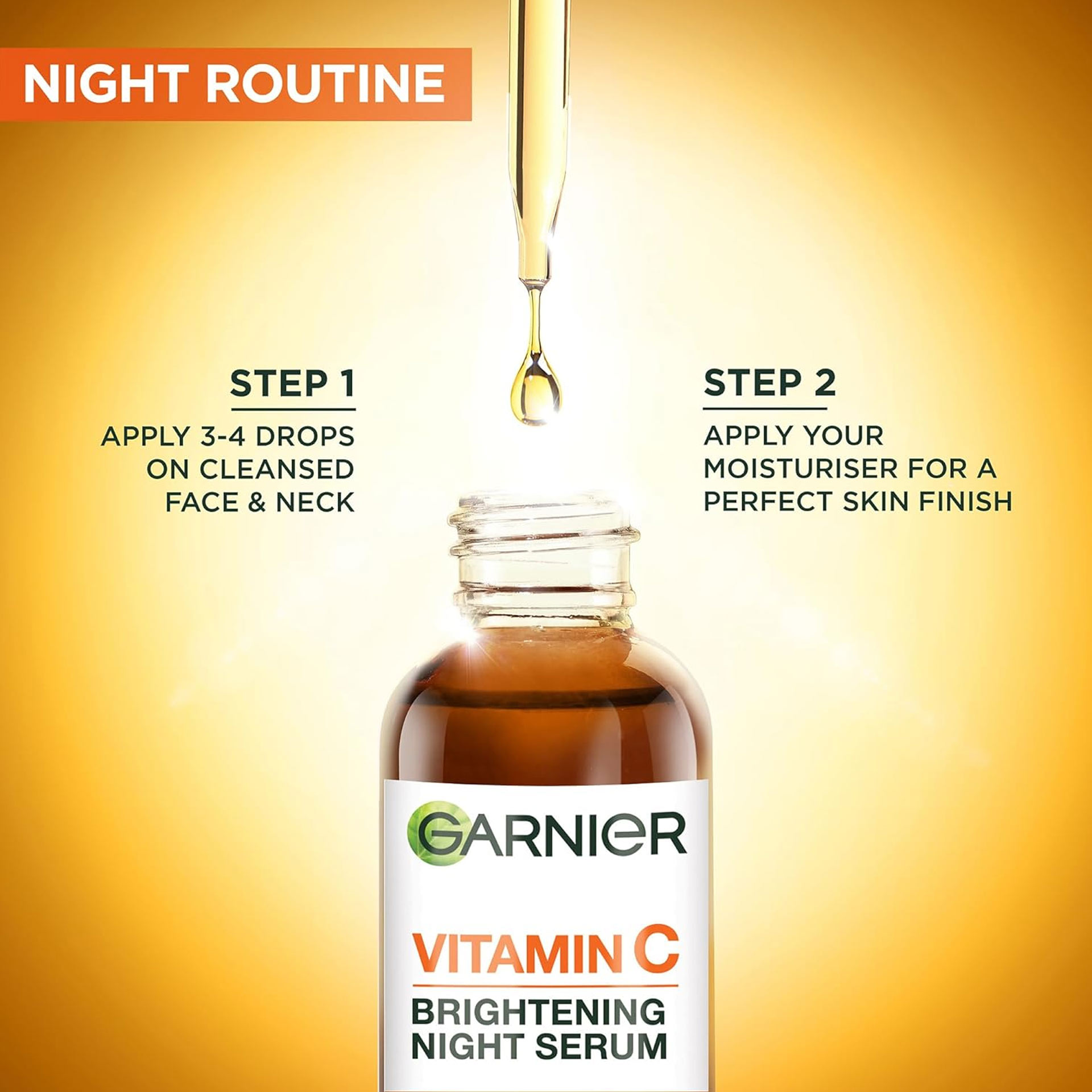 GARNIER Sérum Nuit Booster d'Éclat à La Vitamine C Pure 10%