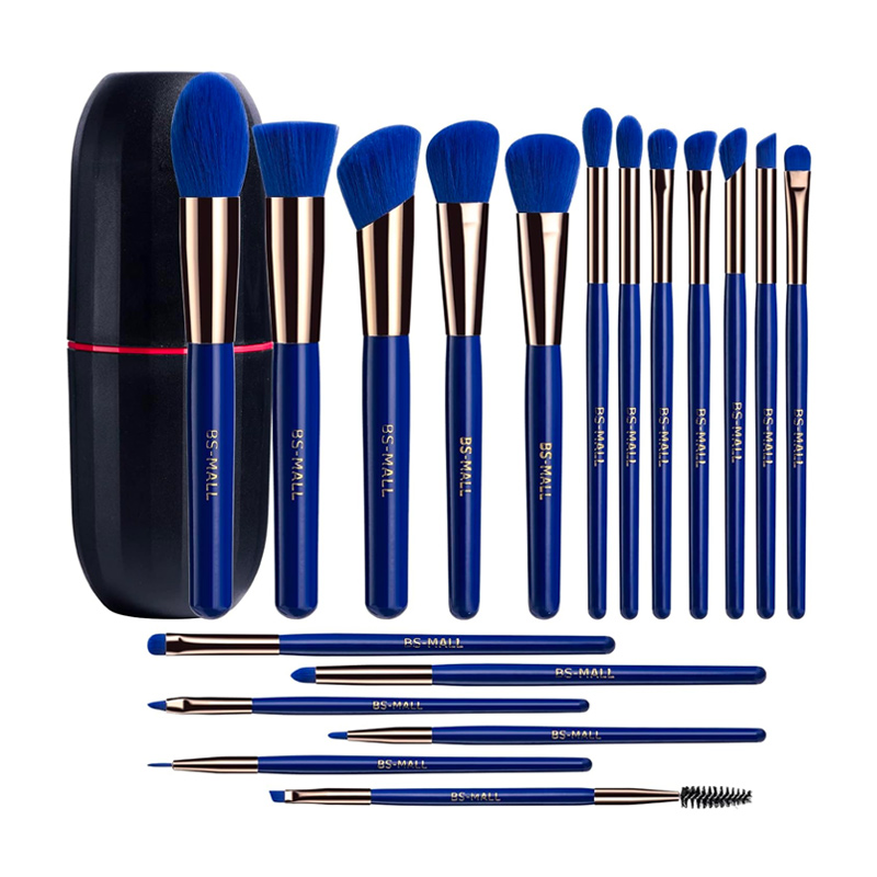 BS-MALL Set de 18 Pinceaux Bleu-Gold Avec Boîte de Rangement