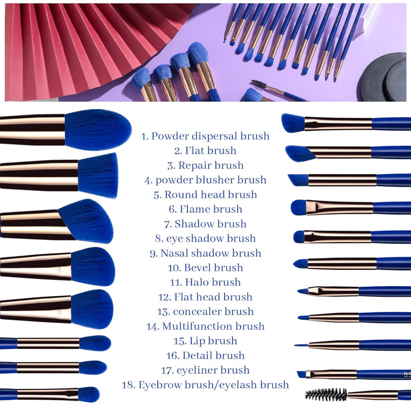 BS-MALL Set de 18 Pinceaux Bleu-Gold Avec Boîte de Rangement