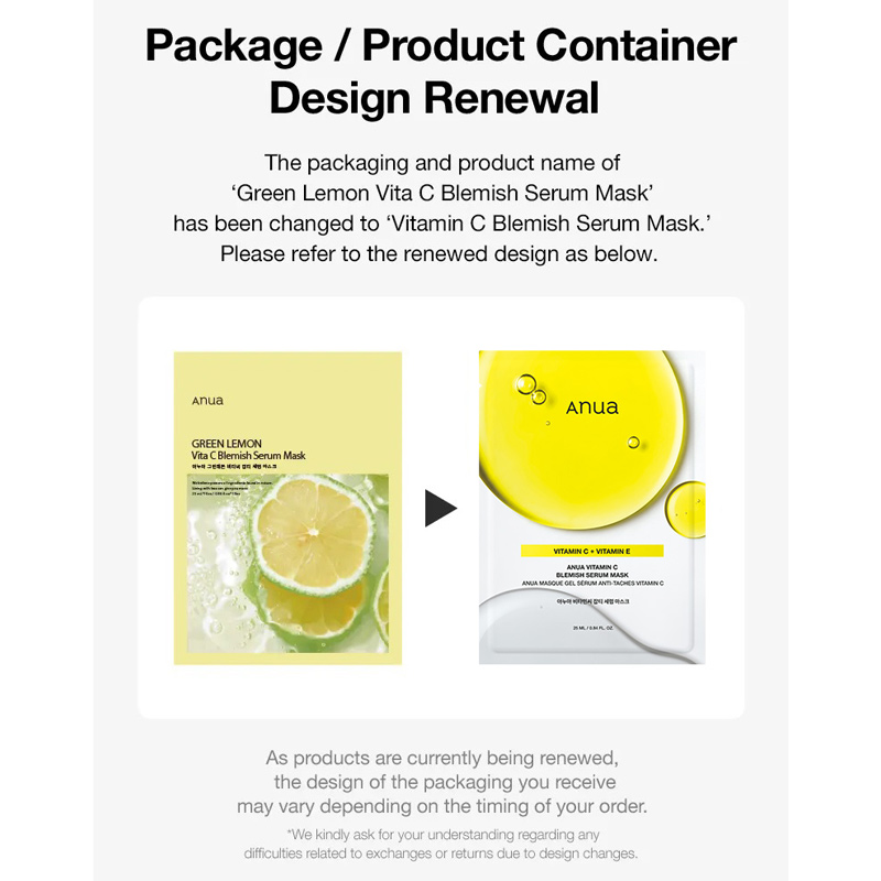 ANUA Green Lemon Vita C Blemish Serum Masque en Tissu Anti-imperfections