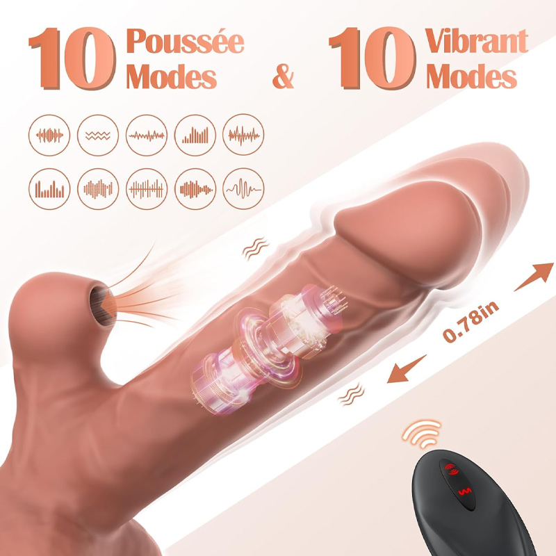 Gode XXL Réaliste Avec Ventouse & Stimulateur Clitoridien + Télécommande